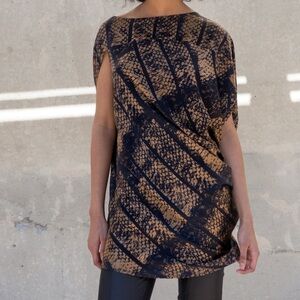 Zero + Maria Cornejo Bronze Draped Silk Tunic Top Mini Dress Sz M